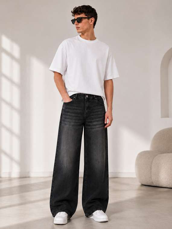 Men Washed Mid Rise Full Length Baggy Jeans - Image 6