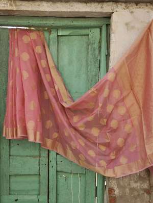 Buy online Pink And Gold Banarasi Saree from ethnic wear for Women by