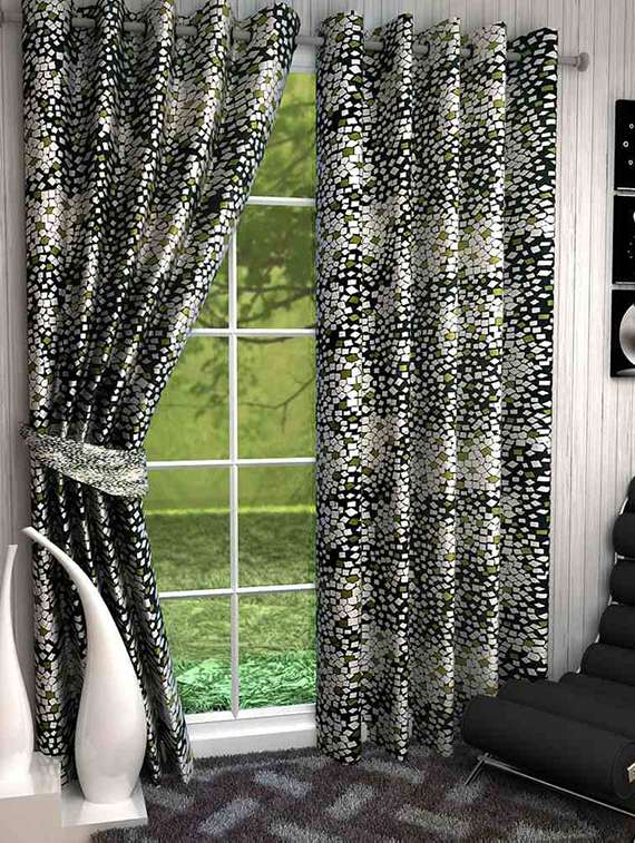 Buy Set Of 2 Dark Green Geometric Printed Door Curtains For Unisex