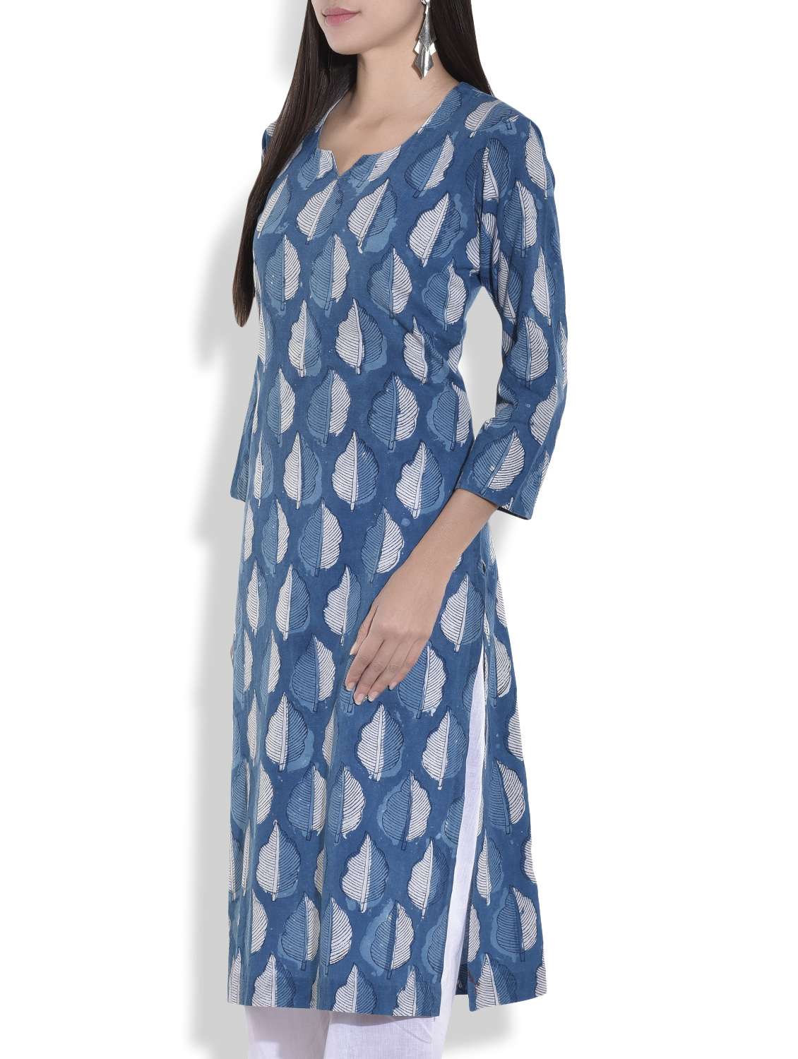 Blue - Bagru Block Print Natural Dyed Cotton Straight Kurta for women 08