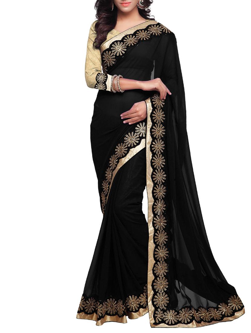 Mirchi Fashion Black Georgette Fashion Saree Mirchi Fashion Black Georgette Fashion Saree