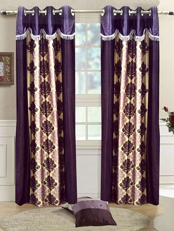 Buy Online Homefab India Set Of 2 Designer Damas Purple Curtains